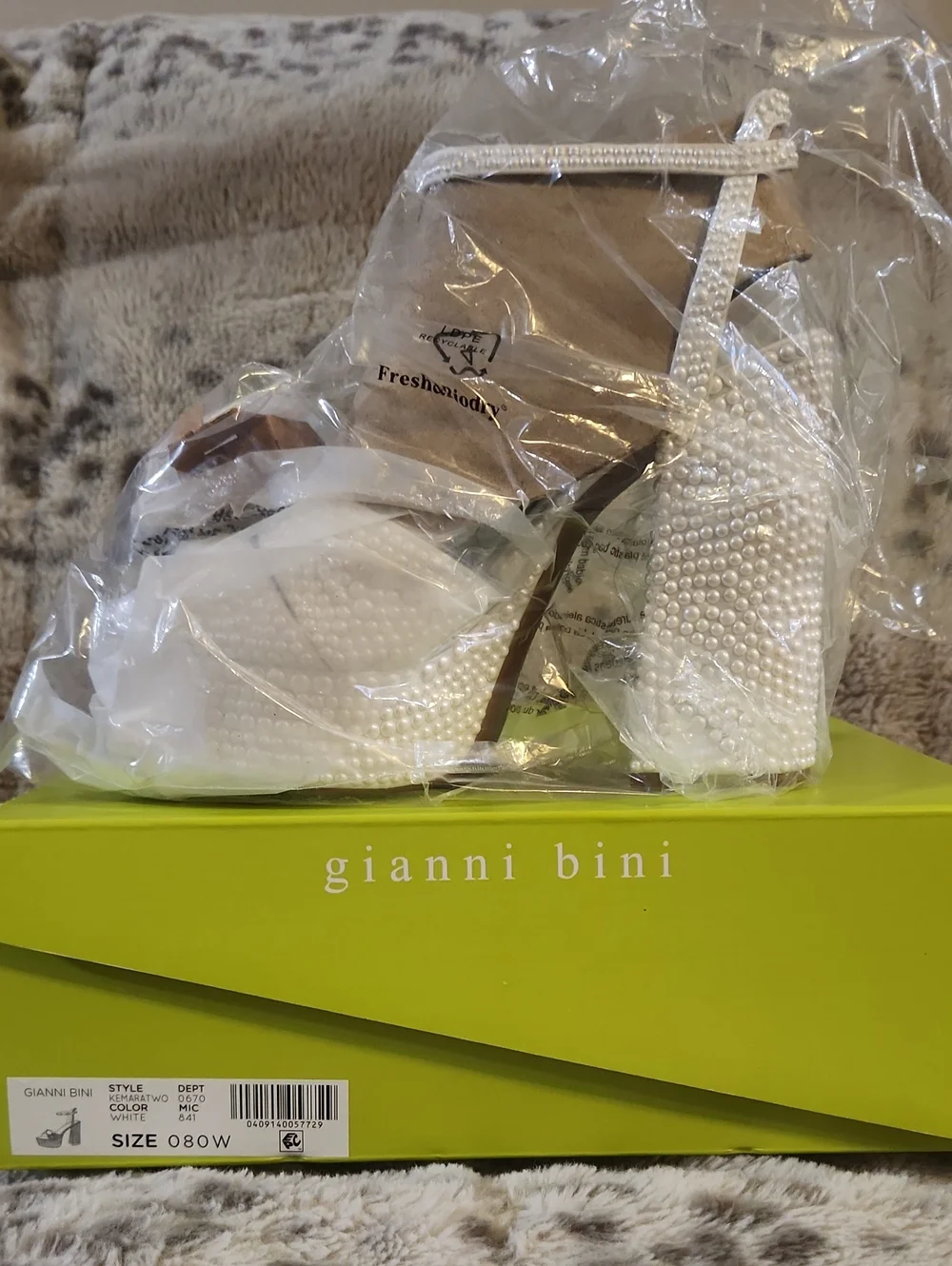 Gianni Bini White Pearl-Embellished Platform Block Heels